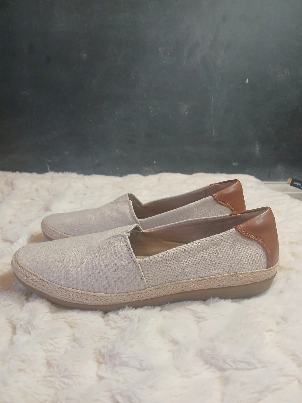 Clarks Womens Neutral Canvas Espadrille Danelly Sky Slip On Comfort Shoes Sz 10M